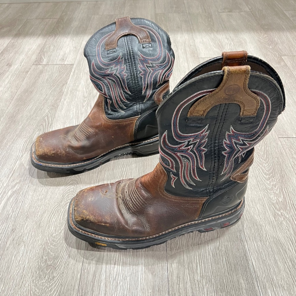 Justin Mens Tanker Western Work Boots 13 EE Square steel Toe Waterproof Vibram